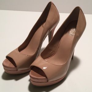 Jessica SImpson Edith Peep Toe Stiletto Heel Rose Gold Chic